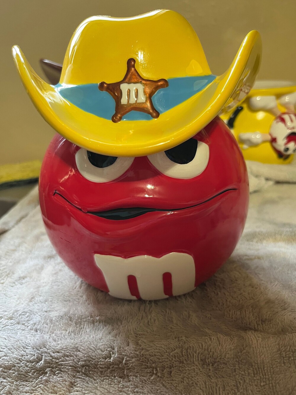 M&M's Red Cowboy Hat Cookie Jar Ceramic